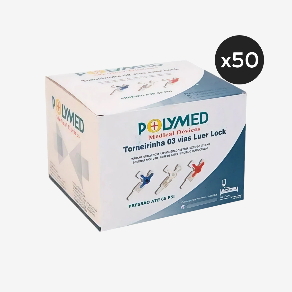 Torneira 3 Vias Azul Luer Lock Polymed Cx C/50un