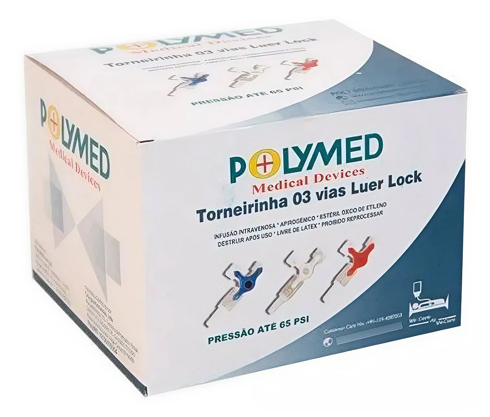 Torneira 3 Vias Azul Luer Lock Polymed Cx C/50un